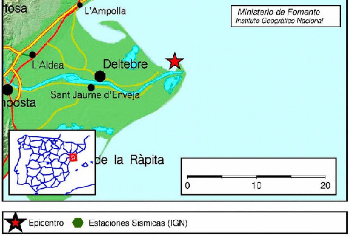 Mapa amb la localització de l'epicentre del terratrèmol d'esta matinada.