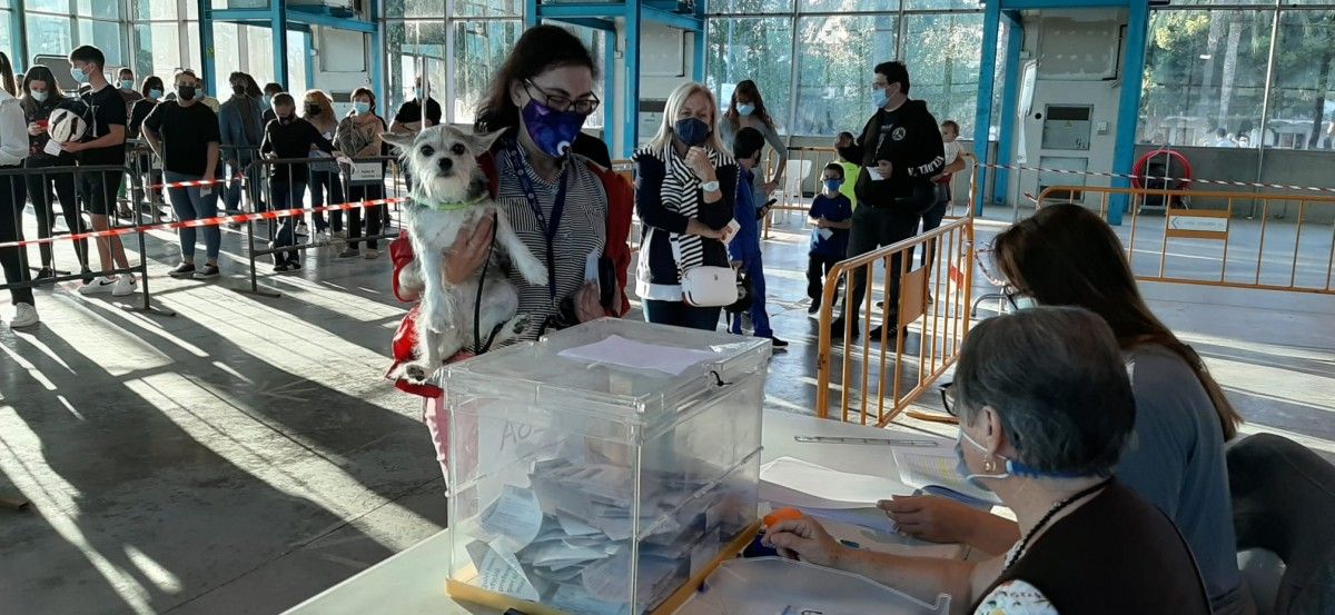 Una dona votant una de les dues opcions de la consulta ciutadana 