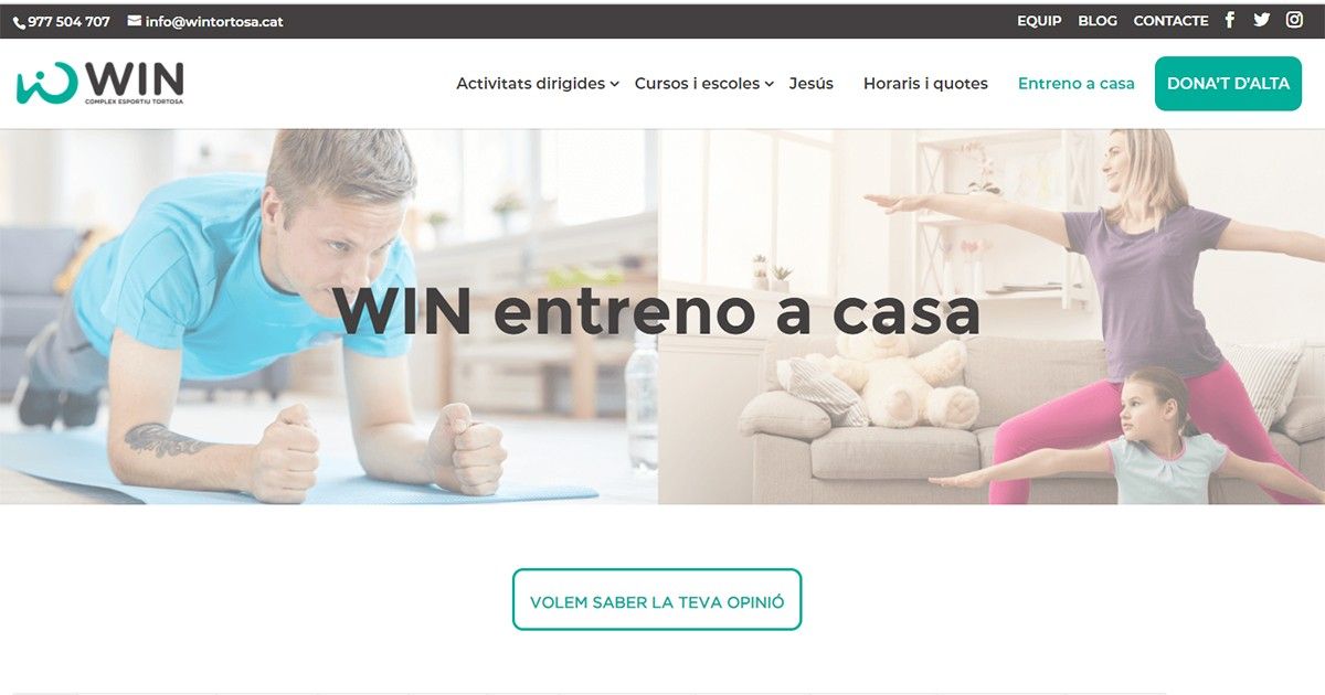 Portal 'Entreno a casa' del WIN complex esportiu de Tortosa