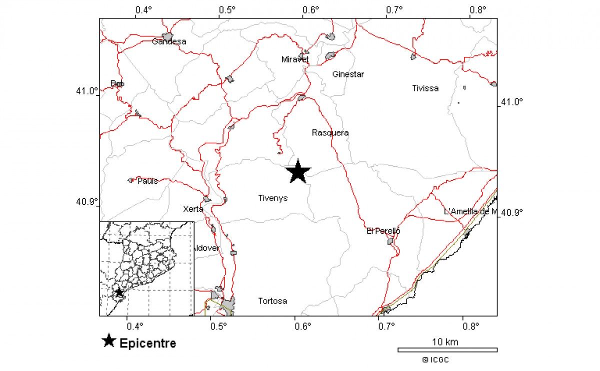 Localització del sisme segons l'Institut Cartogràfic i Geològic de Catalunya