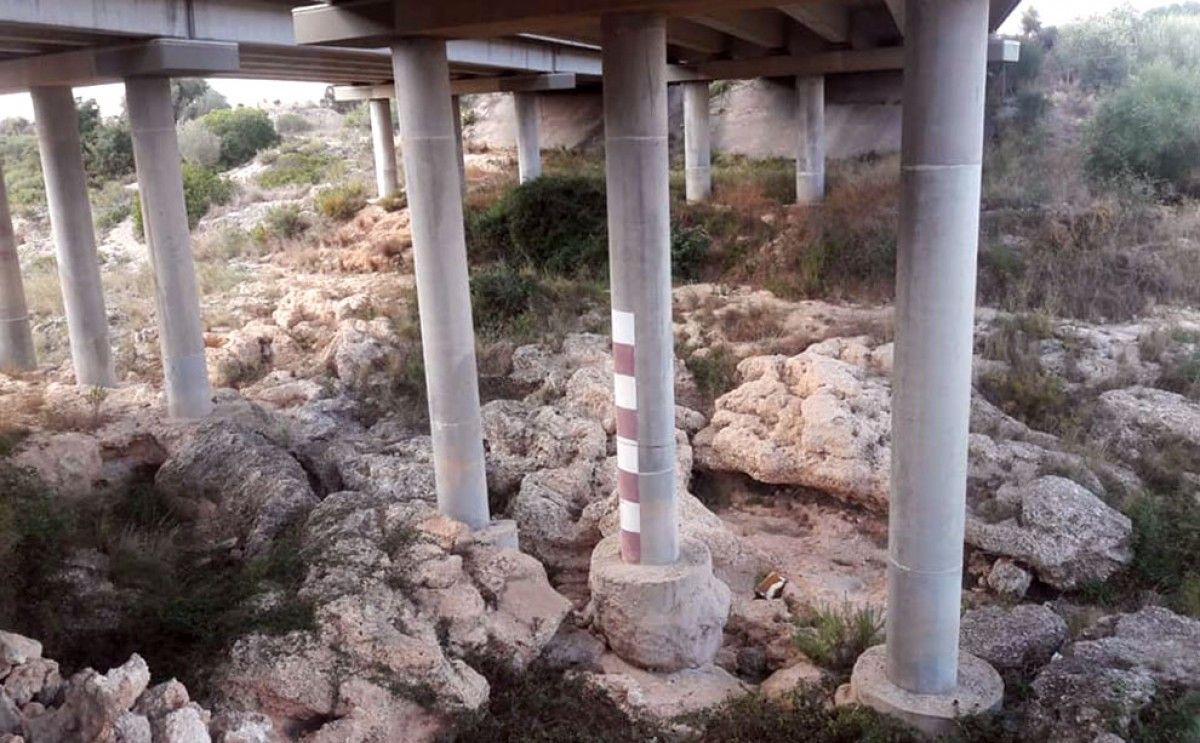 Els pilars que sustenten el pont de Barbiguera, a l'autopista.