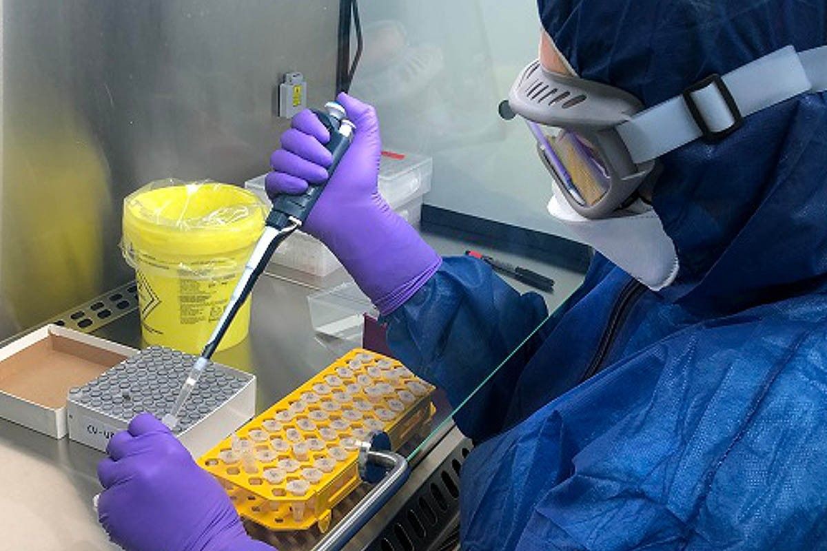 Una treballadora analitzant una mostra de PCR en el laboratori d'Hipra.