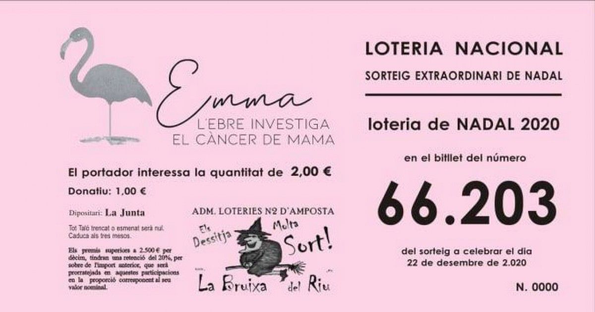 « La Bruixa del Riu » d’Amposta emet loteria solidària amb el projecte Emma que investiga el càncer de mama de les Terres de l’Ebre  