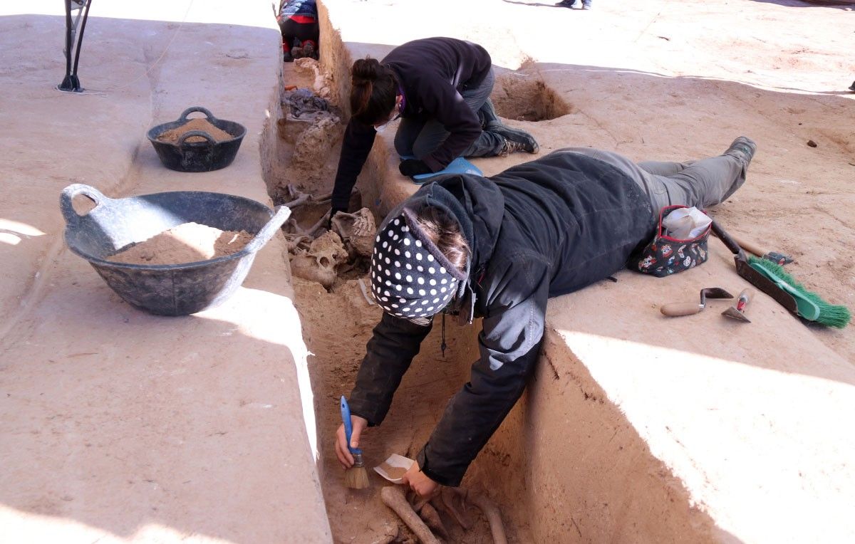 Treballs d'excavació d'una de les fosses del mas de Santa Magdalena, a Móra d'Ebre. 