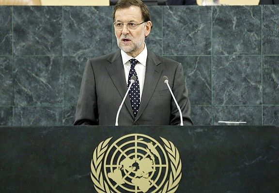 El president del govern espanyol, Mariano Rajoy, intervenint davant l'Assemblea General de les Nacions Unides.
