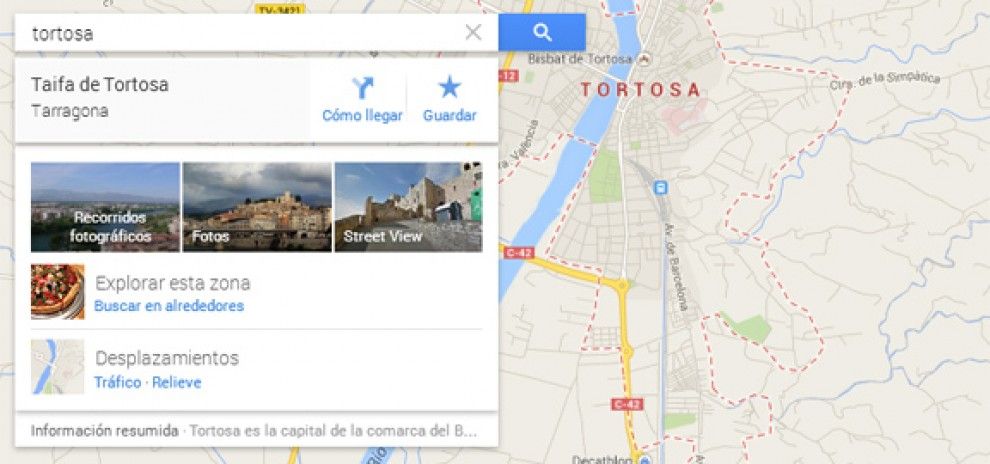 Captura de pantalla de Google Maps amb la denominació de 'Taifa de Tortosa'.