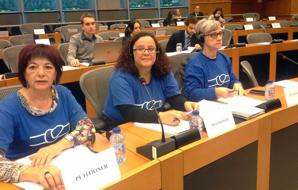 Membres de la Plataforma en Defensa de l'Ebre avui davant la Comissió de Peticions del Parlament Europeu.