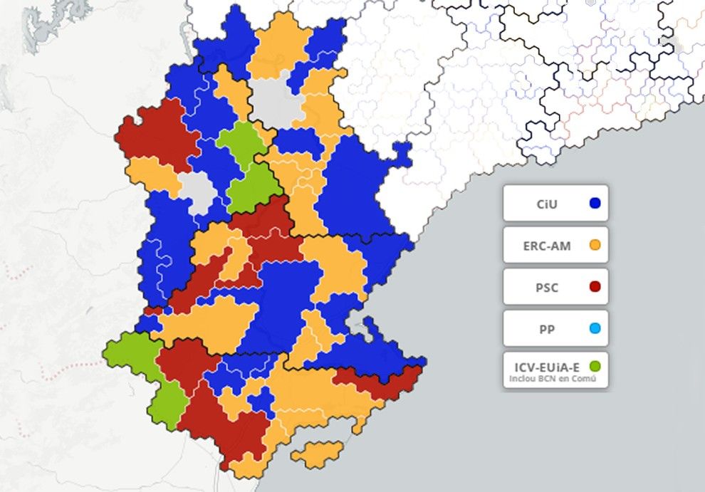 Així queda el mapa dels partits guanyadors en cada població.