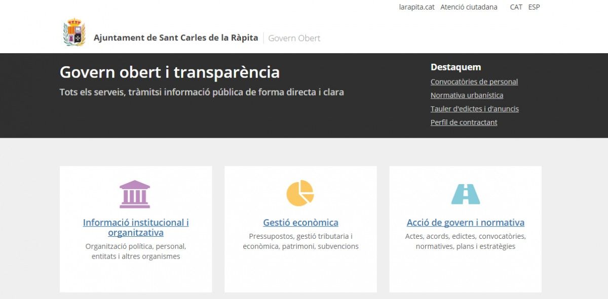 Imatge del nou portal de transparència de la Ràpita.