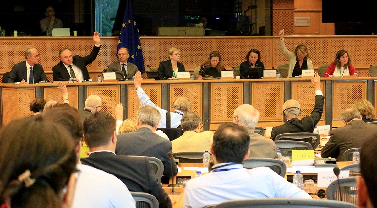 Votació de l'informe sobre els plans de conca de l'Ebre i el Tajo a la Comissió de Peticions del Parlament Europeu a Brussel·les. 