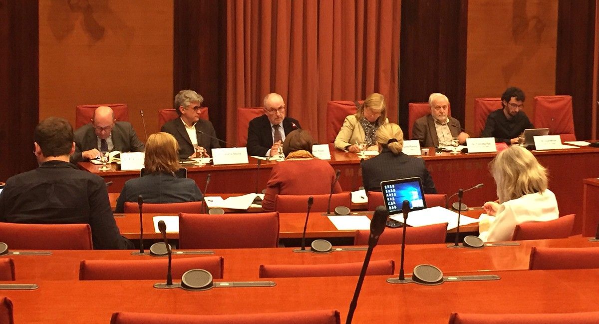 Rafel Ribó durant la comissió parlamentària de l'informe sobre el dret de les persones en els serveis ferroviaris a Catalunya.