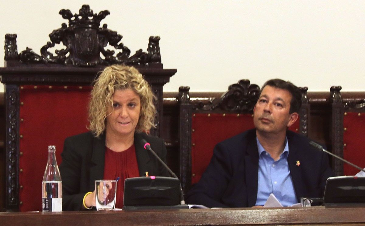 L'alcaldessa de Tortosa, Meritxell Roigé, i el primer tinent d'alcalde, Fernando Saporta, durant el ple d'este dimarts. 