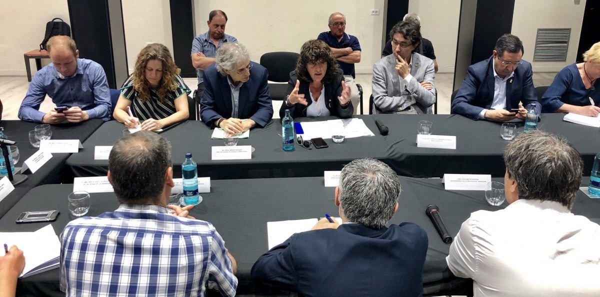 La consellera Teresa Jordà reunida amb els alcades dels municpis afectats per l'incendi de la Ribera d'Ebre