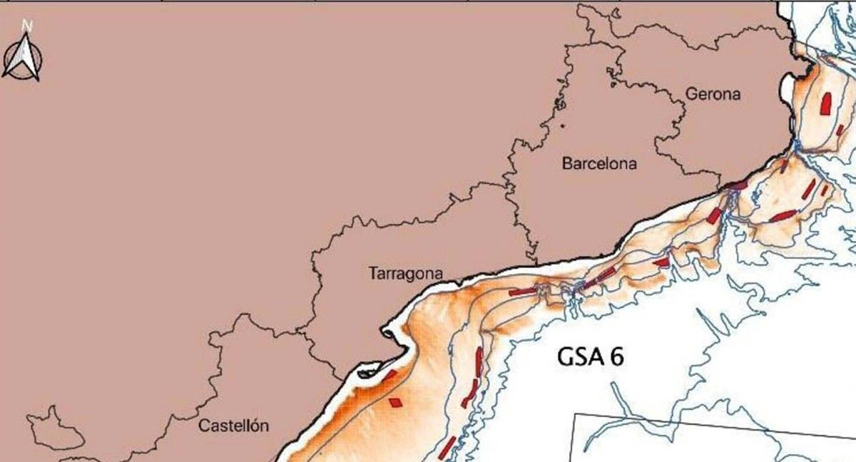 Mapa de la zona de tancament, corresponent a 18 àrees del litoral català